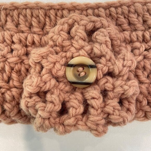 Handmade Crochet Brown Ear Warmer Headband With Flower &Button Detail Winter fal - Picture 3 of 7
